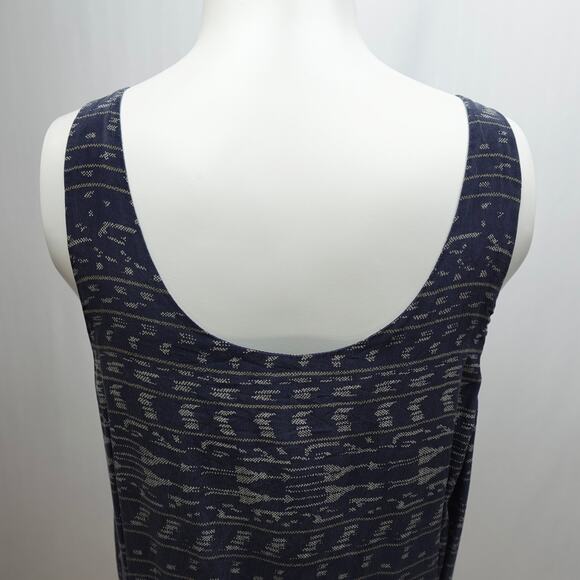 NSF Washed Silk Midi Dress Sz S Navy Blue Boho Printed Pockets Hi Low Scoop Neck - Picture 9 of 11